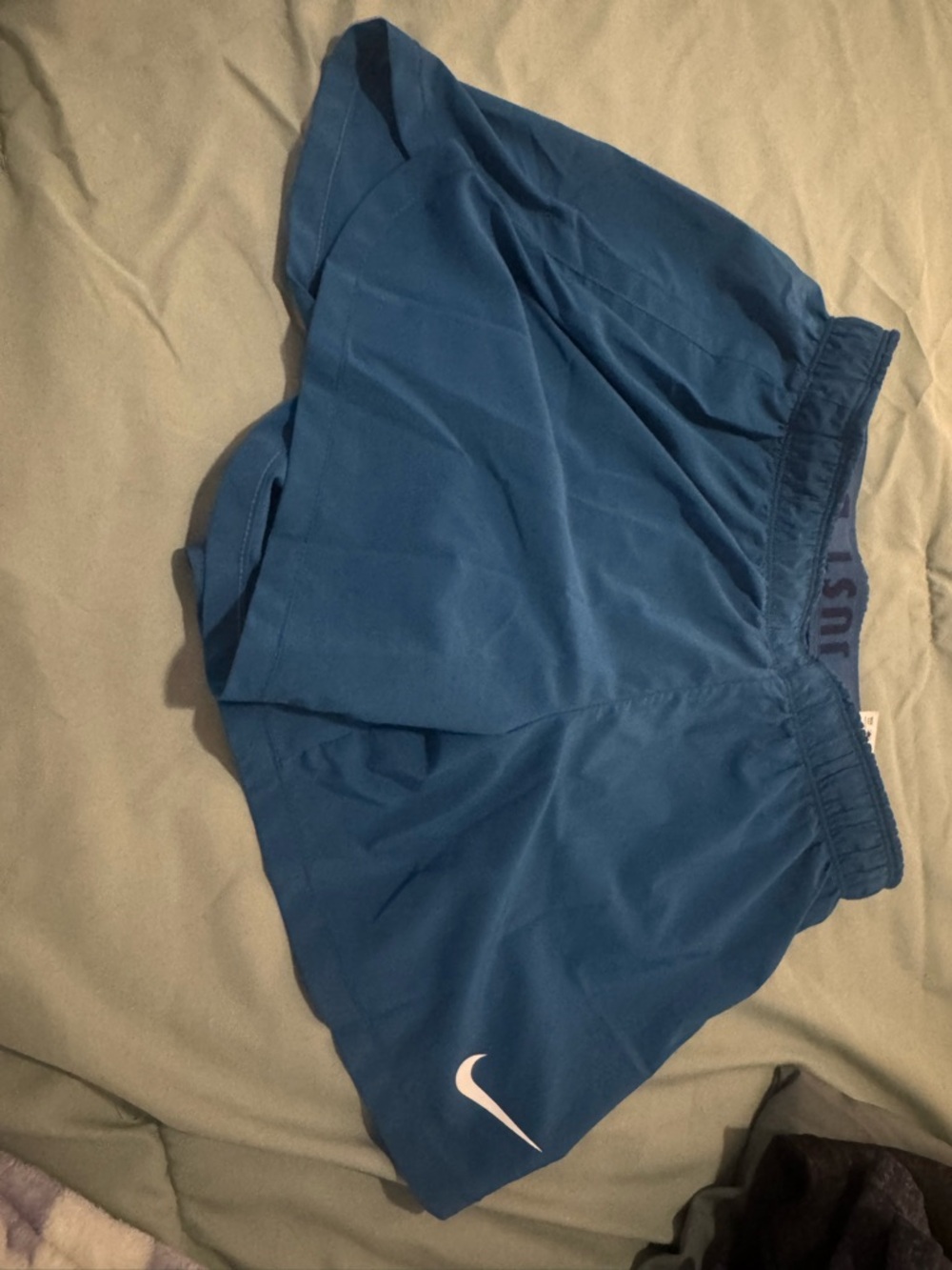 Nike Blue and Navy Dri-FIT Athletic Shorts with White Swoosh